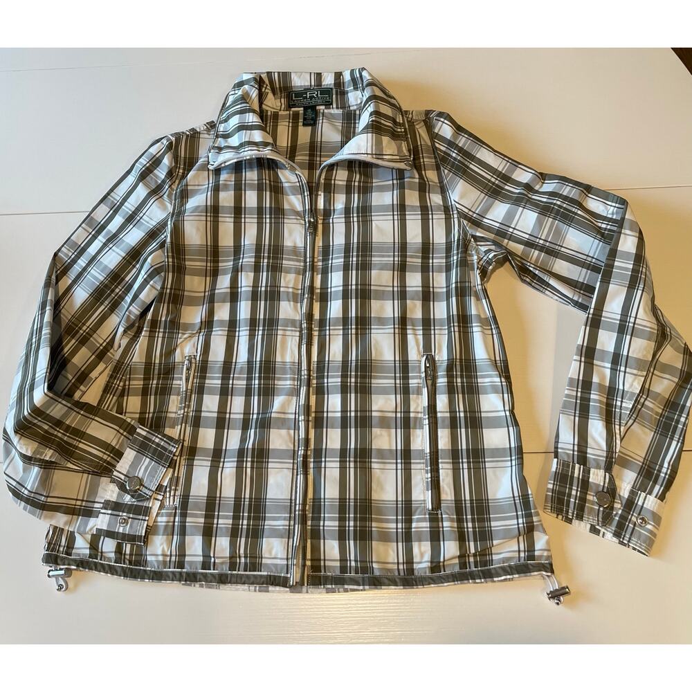 L-RL Lauren Active Plaid Windbreaker Jacket Sz XS Lightweight Zip Front Preppy - Picture 8 of 14